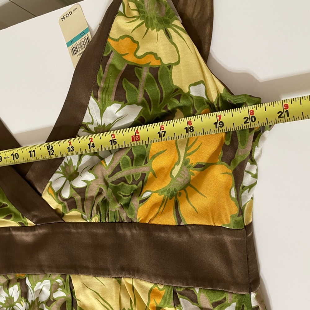 New TOMMY BAHAMA Floral Tropical Print Silk Midi Dress Green Yellow Size 16 - Picture 11 of 14